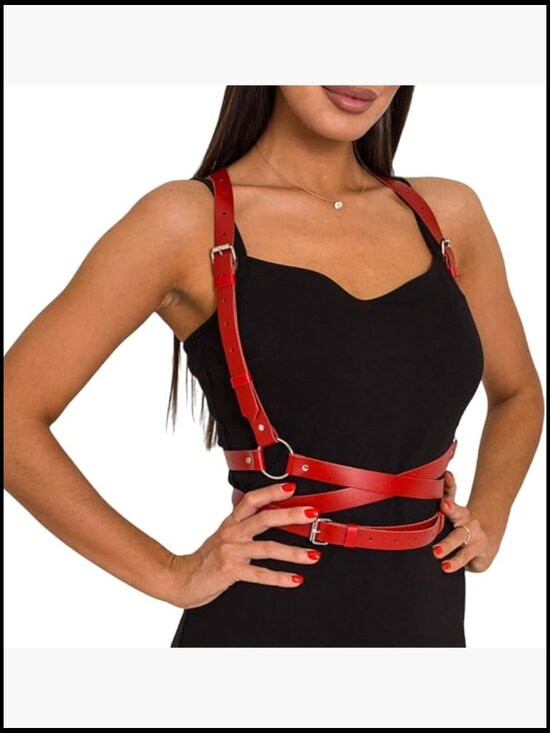 Gothic Leather Waist Harness Belt - Adjustable Chest Vest Body Chain Harness main image 4